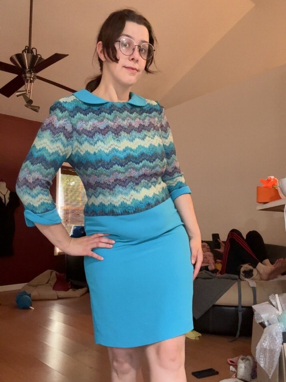 80s Funky turquoise knit dress